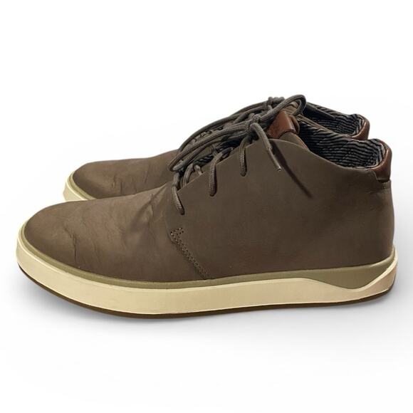 Olukai Papaku \'Ili Men\'s Chukka Boots 11.5 Tan Khaki Leather Waterproof Lace Up